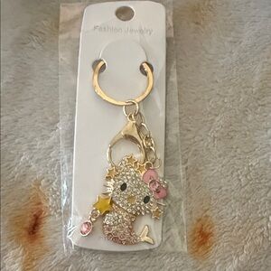 Crystal Cat Keychain Charm with Pink Bow